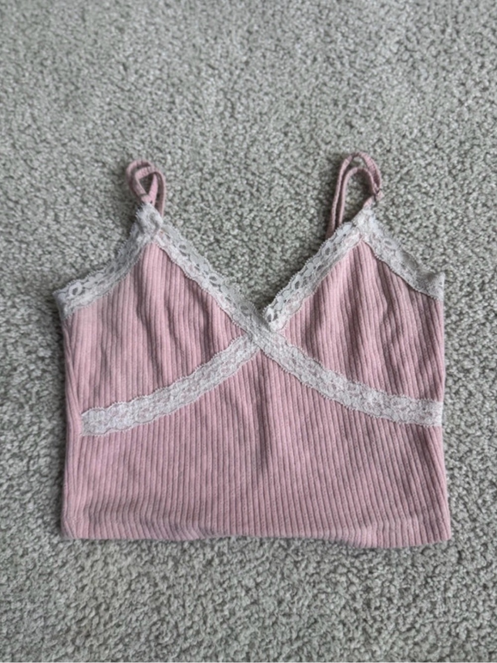 Aeropostale Dusty Pink Ribbed Lace-Trim Cropped Cami y2k sexy
